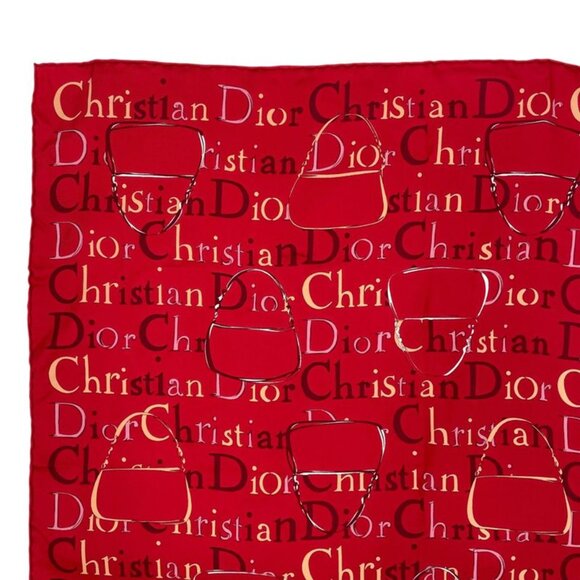 Dior Christian Scarf Silk Logo Back Red - Picture 2 of 7